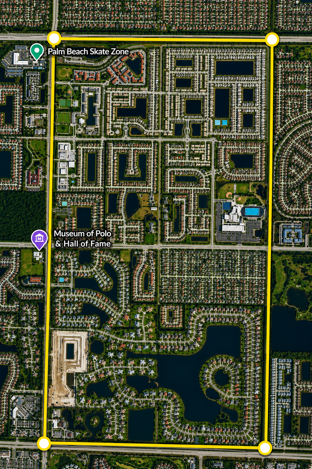 Aerial map of the SunnySideCleans service zone across Southern Wellington and Lake Worth